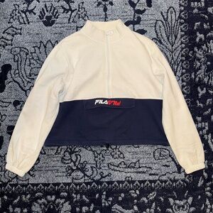 Fila White and Navy Boxy Sweatshirt